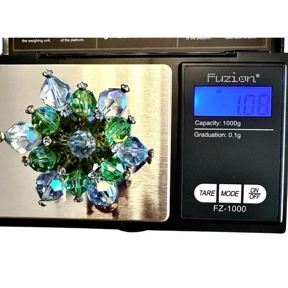 VTG 1950s AB‎ Crystal Brooch 2" Aurora Borealis Beaded Cluster Flower Pin MCM - Picture 10 of 10